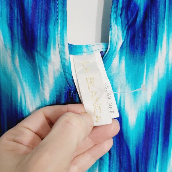 La Blanca Cover Up Womens Blue Chevron Stripe Swimsuit Tunic Shoulder Stretch S - Picture 4 of 9